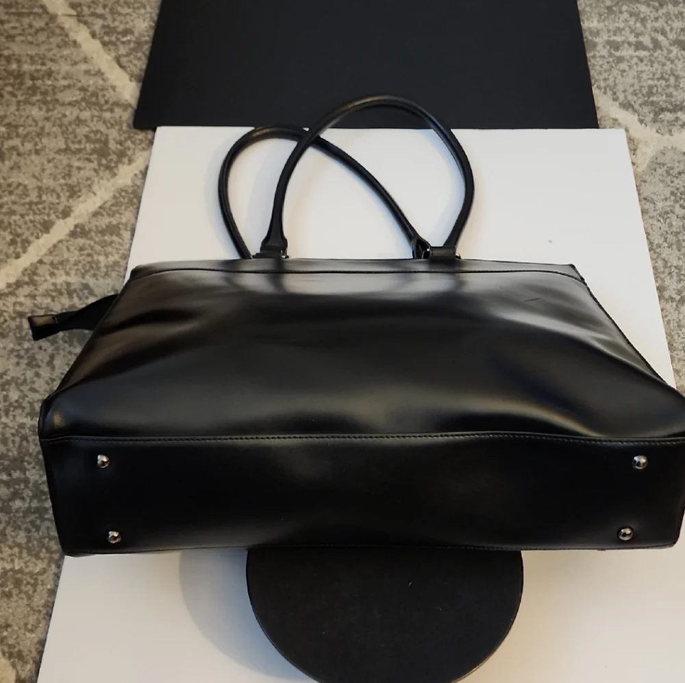 Lodis Black Leather Top-Handle Tote